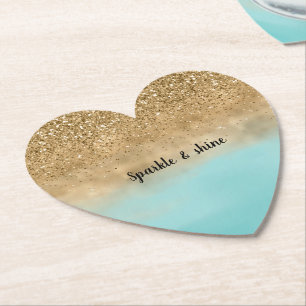 Dessous-de-verre En Papier Parties scintillant d'or Girl Aqua Watercolor