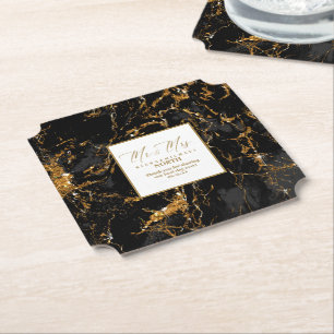 Dessous-de-verre En Papier Parties scintillant en marbre Mariage M. & Mme Bla