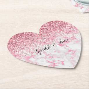 Dessous-de-verre En Papier Parties scintillant Marbre blanc rose