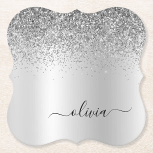 Dessous-de-verre En Papier Parties scintillant Monogramme Argent Sparkle Girl