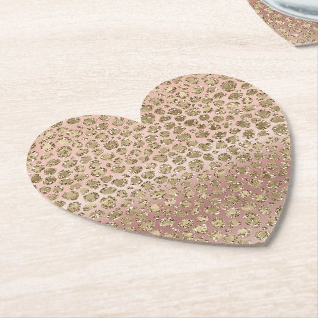 Dessous-de-verre En Papier Parties scintillant rose or glam Leopard (Incliné)