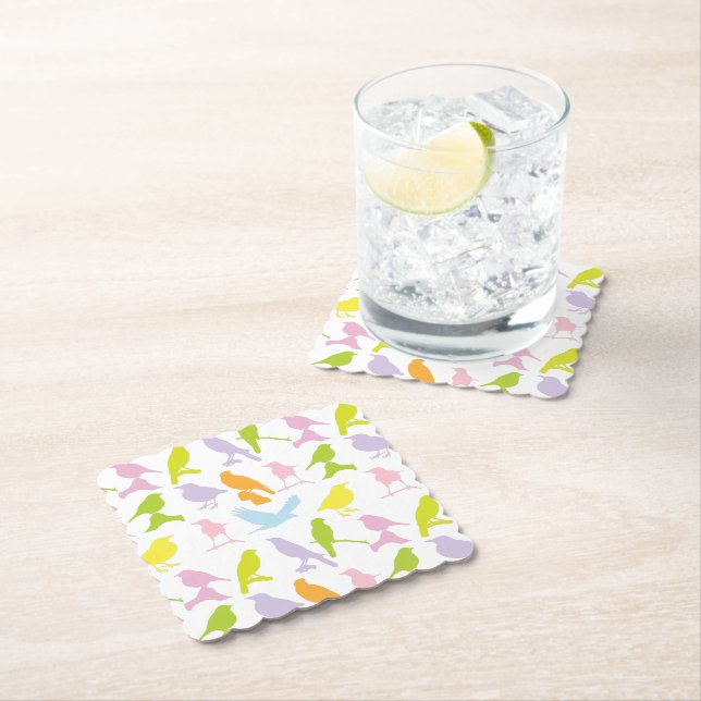 Dessous-de-verre En Papier Pastel Coloured Variété d'oiseaux Motif (En situation)