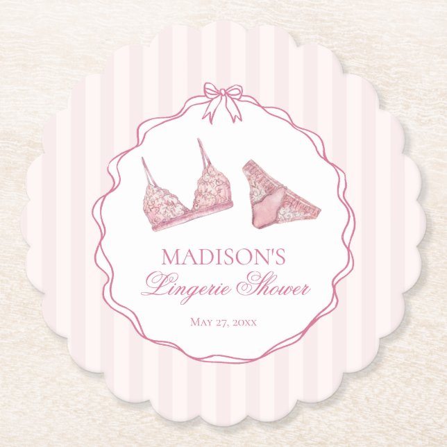 Dessous-de-verre En Papier Pastel Pink Lingerie Shower Lace Bachelorette (Devant)