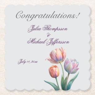 Dessous-de-verre En Papier Pastel Tulip Mariage Suite Typographie élégante