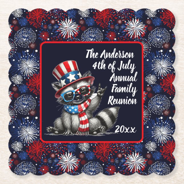 Dessous-de-verre En Papier Patriotic Raccoon 4 juillet (Devant)