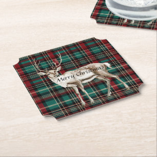 Dessous-de-verre En Papier Pays Red Green Plaid Christmas Deer