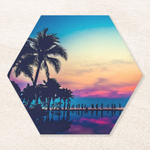 Dessous-de-verre En Papier Paysage naturel avec piscine Palmiers-25925