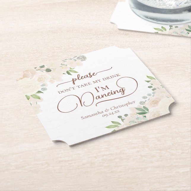 Dessous-de-verre En Papier Pêche Pâle Floral Ne Prenez Pas Ma Boisson Mariage (Incliné)