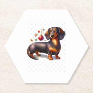 Dessous-de-verre En Papier Peinture simple de Noël Dachshund - Doxi de vacanc