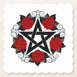 Dessous-de-verre En Papier Pentagramme aux roses rouges