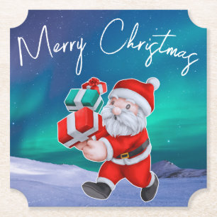 Dessous-de-verre En Papier Père Noël est en route Northern Lights Christmas