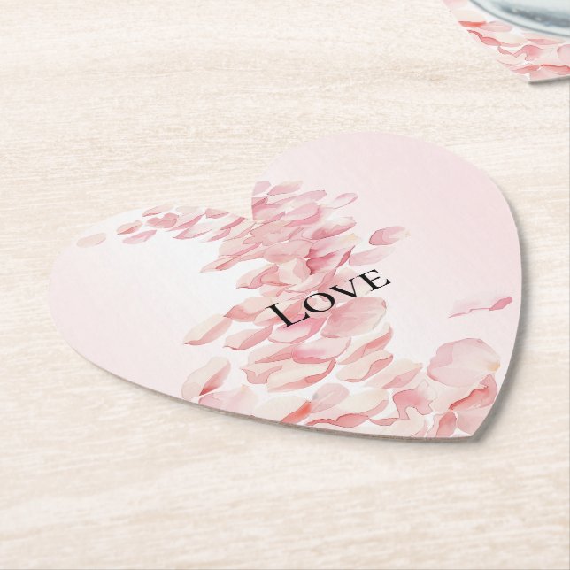 Dessous-de-verre En Papier Pétales de rose rose blush romantiques (Incliné)