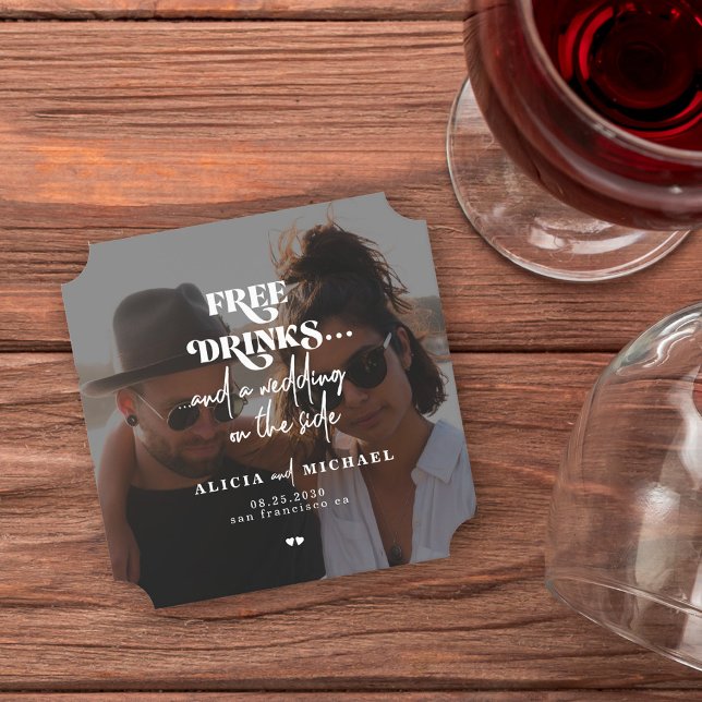 Dessous-de-verre En Papier Photo moderne sans boissons mariage enregistrer la (Créateur téléchargé)