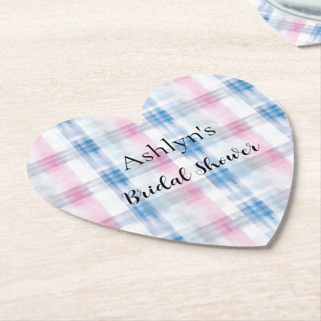 Dessous-de-verre En Papier Pink Blue White Plaid Stripes Bridal Shower (Incliné)