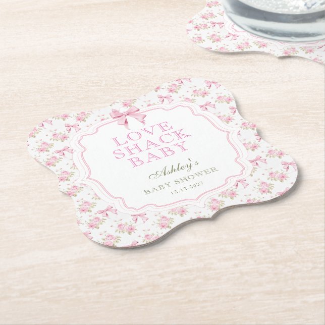Dessous-de-verre En Papier Pink Bow Love Shack Girl Baby shower (Incliné)