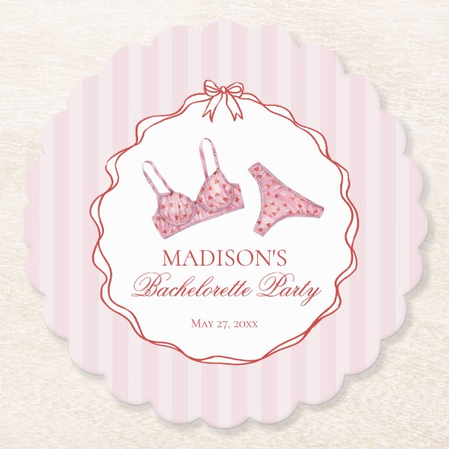 Dessous-de-verre En Papier Pink & Red Heart Lingerie Bachelorette Party (Devant)