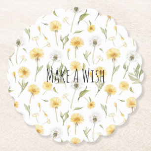 Dessous-de-verre En Papier Pissenlits Fleurs Jaunes Blanches Faire Un Vœu