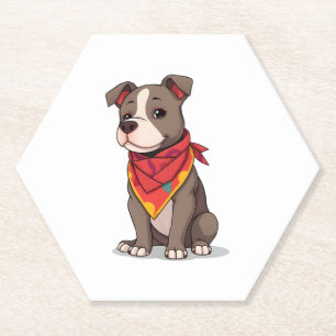 Dessous-de-verre En Papier Pitbull mignon avec Bandana Adorable Amoureux des