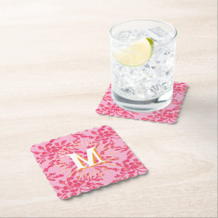 Dessous-de-verre En Papier Pivoine sinueuse Gravure sur bois Rose + Orange Pe
