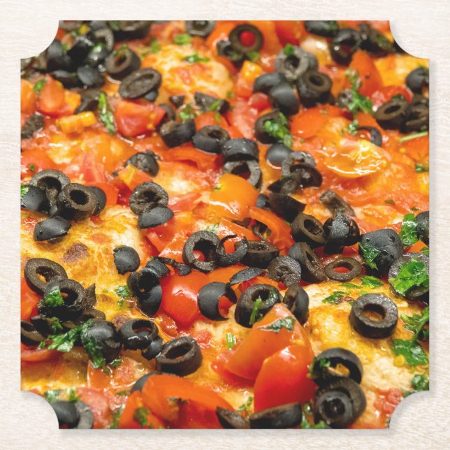 Dessous-de-verre En Papier Pizza aux olives noires (Devant)