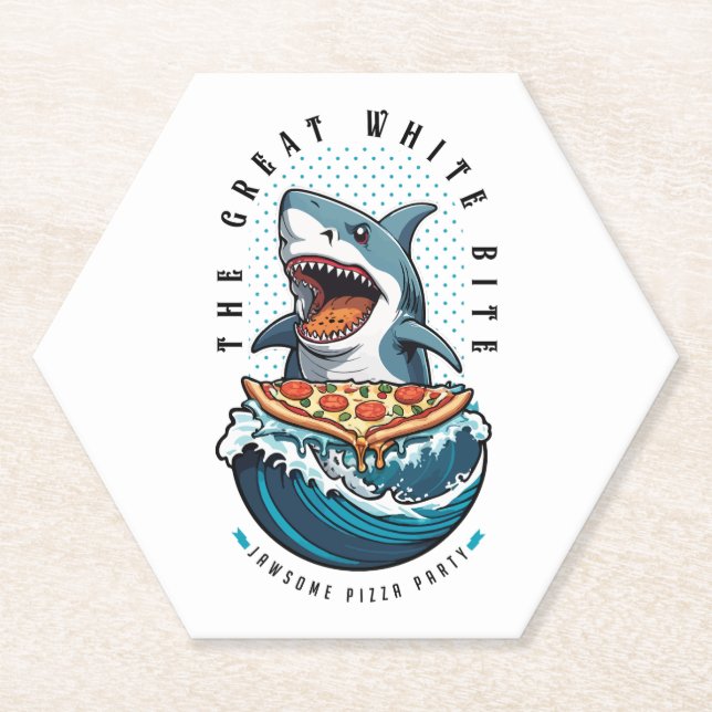 Dessous-de-verre En Papier Pizza pour manger des requins | Le Grand Bite Blan (Devant)