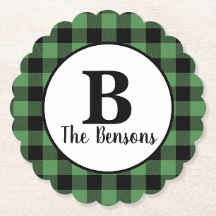Dessous-de-verre En Papier Plaid classique vert noir Monogramme Buffalo