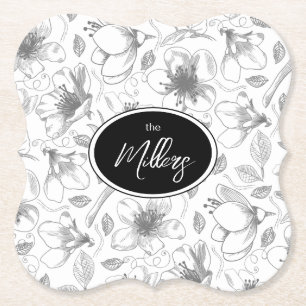 Dessous-de-verre En Papier Plan floral esquissé Motif gris/Wht ID939