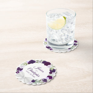 Dessous-de-verre En Papier Plum violet & Lavande couronne de Mariage Rose