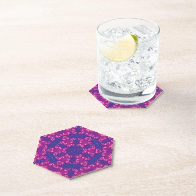 Dessous-de-verre En Papier Pneus ronds Mandela roses et violets (En situation)