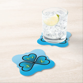 Dessous-de-verre En Papier Poissons-anges jumeaux - 3 cœurs bleus à bordure n