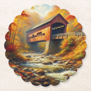 Dessous-de-verre En Papier pont couvert d'automne classique