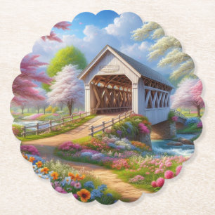 Dessous-de-verre En Papier Pont fleuri/ressort coloré et rivière