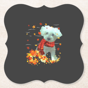 Dessous-de-verre En Papier Poochon Écharpe d'automne - Chiens Feuilles d'auto