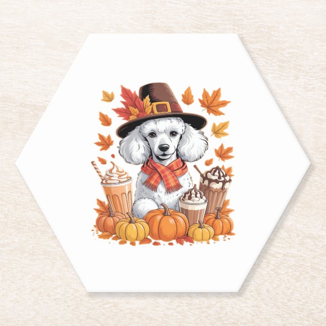 Dessous-de-verre En Papier Poodle Thanksgiving Drinks Coffee Fall Leaves Pump (Devant)