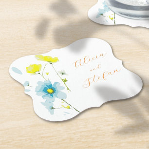 Dessous-de-verre En Papier Poppies rustiques simples bleues jaunes aquarelles