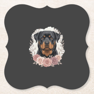 Dessous-de-verre En Papier Portrait de Rottweiler floral sublimation