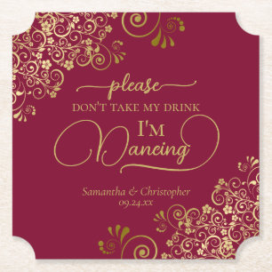 Dessous-de-verre En Papier Posh Burgundy & Gold ne prenez pas mon Mariage de 