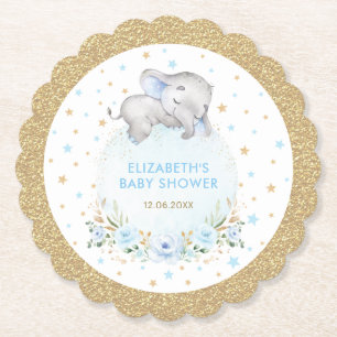 Dessous-de-verre En Papier Poudre molle Bleu Or étoiles Eléphant Baby shower