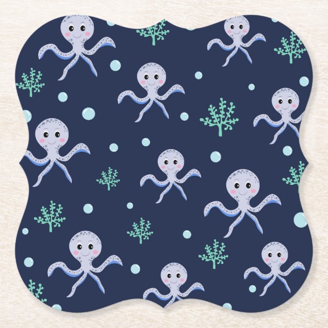 Dessous-de-verre En Papier Poulpe sous la mer motif pour enfants (Devant)