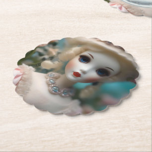 Dessous-de-verre En Papier Poupée Vintage bleue,