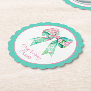 Dessous-de-verre En Papier Preppy rose Floral Bow Personnalisé