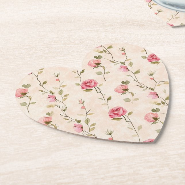 Dessous-de-verre En Papier Pretty Pink Cream Roses Floral Wedding  (Incliné)