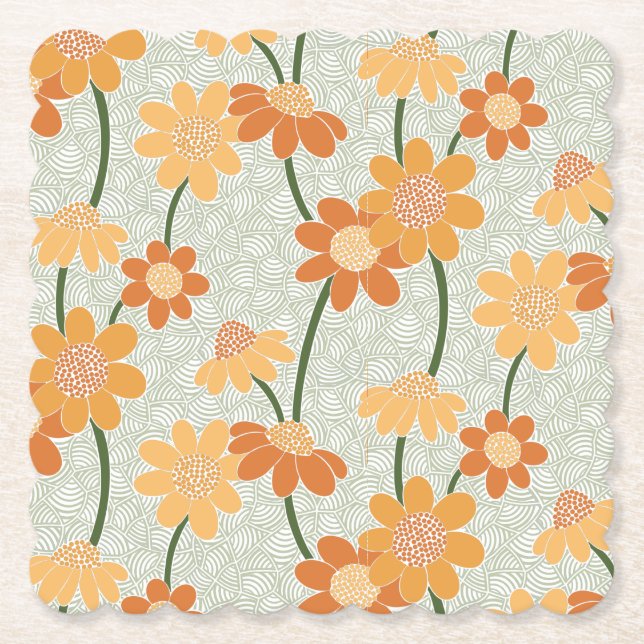 Dessous-de-verre En Papier Pretty retro muted 1970 s flowers (Devant)
