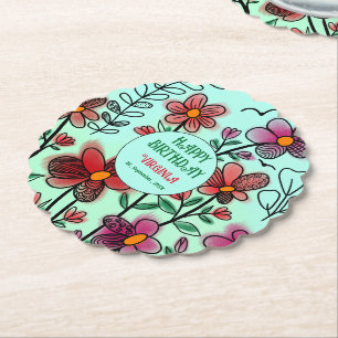 DESSOUS-DE-VERRE EN PAPIER PRINTEMPS UNIQUE ROUGE DOODLE FLEURS ANNIVERSAIRE