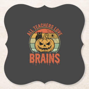 Dessous-de-verre En Papier Professeur d'Halloween Cerveaux Citrouille Vintage