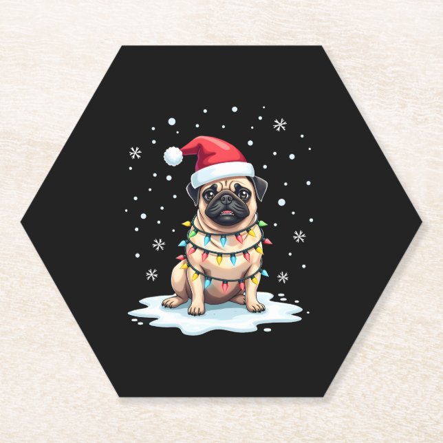 Dessous-de-verre En Papier Pug Dog Christmas Men Women (1) (Devant)