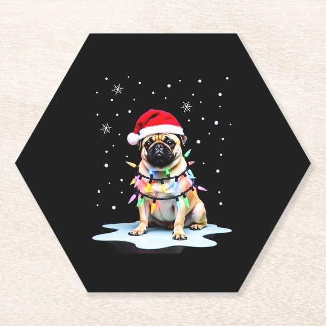 Dessous-de-verre En Papier Pug Dog Christmas Men Women (3) (Devant)