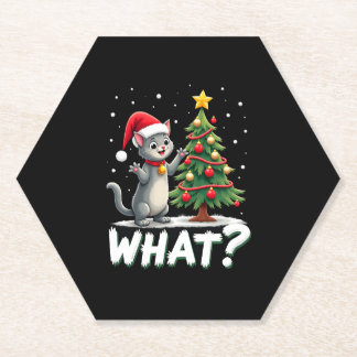Dessous-de-verre En Papier Quel chat drôle poussant l'arbre de Noël sur chat