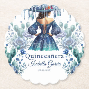 Dessous-de-verre En Papier Quinceañera Personnalisée Aquarelle Bleu Mexicaine