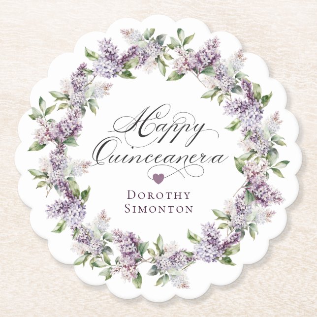Dessous-de-verre En Papier Quinceanera personnalisée Fleur Lilac violette (Devant)